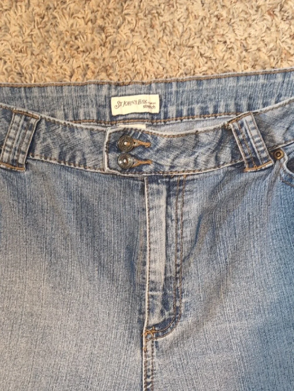 St Johns Bay High Waisted Blue Denim Cropped Wide Leg Bermuda Shorts 18W